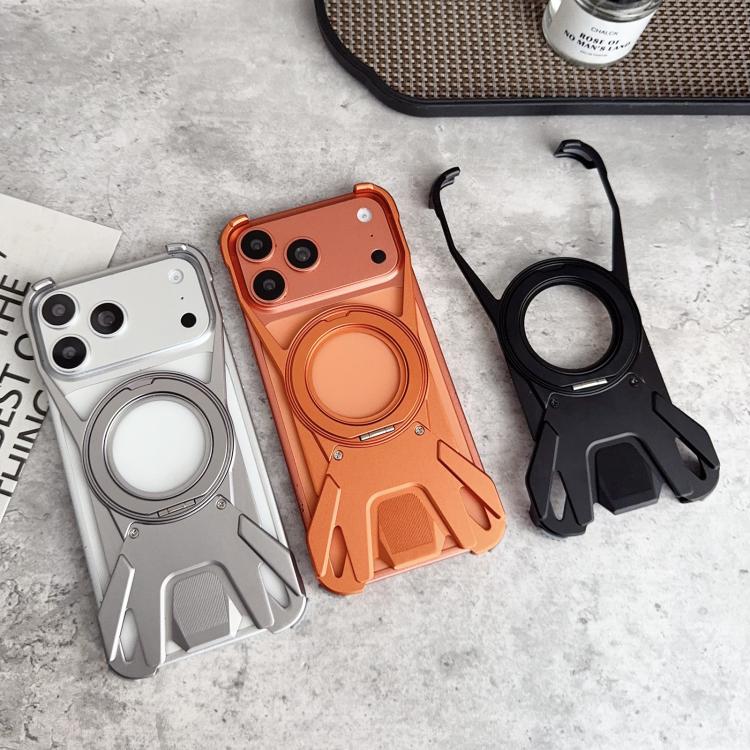 غطاء هاتف مغناطيسي بدون إطار مع حامل دوار 360 درجة بتصميم سيارة سباق معدني، لهواتف iPhone 17 Pro Max، iPhone 17 Pro