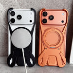 غطاء هاتف مغناطيسي بدون إطار مع حامل دوار 360 درجة بتصميم سيارة سباق معدني، لهواتف iPhone 17 Pro Max، iPhone 17 Pro