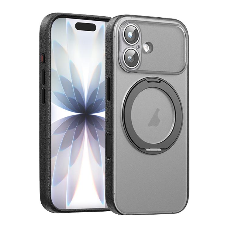 غطاء هاتف مغناطيسي من الجلد النباتي مع حامل دوار 360 درجة، لهواتف iPhone 17 Pro Max، iPhone 17 Pro، iPhone 17