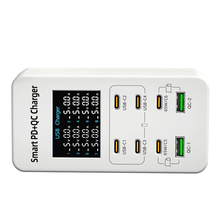 شاحن متعدد المنافذ مكتبي A8C مع 2 منفذ USB-A و6 منافذ USB-C / Type-C، قابس الولايات المتحدة، الاتحاد الأوروبي، المملكة المتحدة، أستراليا