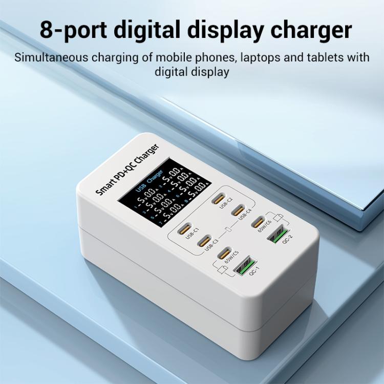 شاحن متعدد المنافذ مكتبي A8C مع 2 منفذ USB-A و6 منافذ USB-C / Type-C، قابس الولايات المتحدة، الاتحاد الأوروبي، المملكة المتحدة، أستراليا