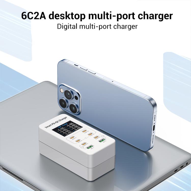شاحن متعدد المنافذ مكتبي A8C مع 2 منفذ USB-A و6 منافذ USB-C / Type-C، قابس الولايات المتحدة، الاتحاد الأوروبي، المملكة المتحدة، أستراليا