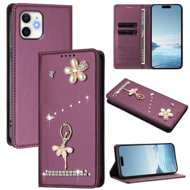 Ballet Girl Diamond Studded RFID Vegan Leather Phone Case, For iPhone 13 Pro, For iPhone 12 / 12 Pro, For iPhone 12 Pro Max, For iPhone 11 Pro Max, For iPhone 11, For iPhone 11 Pro
