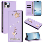 غطاء هاتف من الجلد النباتي مزين بألماس على شكل فتاة باليه ويدعم RFID، لهواتف iPhone 16 Pro، iPhone 16 Plus، iPhone 16، iPhone 15 Pro Max، iPhone 15 Pro، iPhone 15 Plus