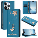 غطاء هاتف من الجلد النباتي مزين بألماس على شكل فتاة باليه ويدعم RFID، لهواتف iPhone 16 Pro، iPhone 16 Plus، iPhone 16، iPhone 15 Pro Max، iPhone 15 Pro، iPhone 15 Plus