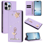 غطاء هاتف من الجلد النباتي مزين بألماس على شكل فتاة باليه ويدعم RFID، لهواتف iPhone 16 Pro، iPhone 16 Plus، iPhone 16، iPhone 15 Pro Max، iPhone 15 Pro، iPhone 15 Plus