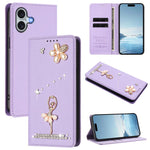 غطاء هاتف من الجلد النباتي مزين بألماس على شكل فتاة باليه ويدعم RFID، لهواتف iPhone 16 Pro، iPhone 16 Plus، iPhone 16، iPhone 15 Pro Max، iPhone 15 Pro، iPhone 15 Plus