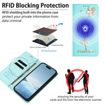 غطاء هاتف من الجلد النباتي مزين بألماس على شكل فتاة باليه ويدعم RFID، لهواتف iPhone 16 Pro، iPhone 16 Plus، iPhone 16، iPhone 15 Pro Max، iPhone 15 Pro، iPhone 15 Plus