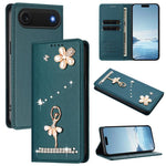 غطاء هاتف من الجلد النباتي مزين بألماس على شكل فتاة باليه ويدعم RFID، لهواتف iPhone 17e / 16e، iPhone 17 Pro Max، iPhone 17 Pro، iPhone 17، iPhone Air، iPhone 16 Pro Max