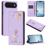 غطاء هاتف من الجلد النباتي مزين بألماس على شكل فتاة باليه ويدعم RFID، لهواتف iPhone 17e / 16e، iPhone 17 Pro Max، iPhone 17 Pro، iPhone 17، iPhone Air، iPhone 16 Pro Max