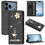 غطاء هاتف من الجلد النباتي مزين بألماس على شكل فتاة باليه ويدعم RFID، لهواتف iPhone 17e / 16e، iPhone 17 Pro Max، iPhone 17 Pro، iPhone 17، iPhone Air، iPhone 16 Pro Max