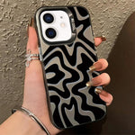 حافظة هاتف PC 2 في 1 بنمط خطوط متموجة مع طلاء IMD مطفي، لهواتف iPhone 11، iPhone 11 Pro، iPhone X / XS، iPhone XR، iPhone XS Max، iPhone 8 Plus / 7 Plus