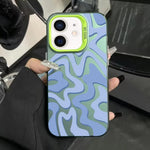 حافظة هاتف PC 2 في 1 بنمط خطوط متموجة مع طلاء IMD مطفي، لهواتف iPhone 11، iPhone 11 Pro، iPhone X / XS، iPhone XR، iPhone XS Max، iPhone 8 Plus / 7 Plus