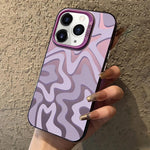 حافظة هاتف PC 2 في 1 بنمط خطوط متموجة مع طلاء IMD مطفي، لهواتف iPhone 11، iPhone 11 Pro، iPhone X / XS، iPhone XR، iPhone XS Max، iPhone 8 Plus / 7 Plus