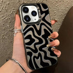 حافظة هاتف PC 2 في 1 بنمط خطوط متموجة مع طلاء IMD مطفي، لهواتف iPhone 11، iPhone 11 Pro، iPhone X / XS، iPhone XR، iPhone XS Max، iPhone 8 Plus / 7 Plus