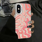 حافظة هاتف PC 2 في 1 بنمط خطوط متموجة مع طلاء IMD مطفي، لهواتف iPhone 11، iPhone 11 Pro، iPhone X / XS، iPhone XR، iPhone XS Max، iPhone 8 Plus / 7 Plus