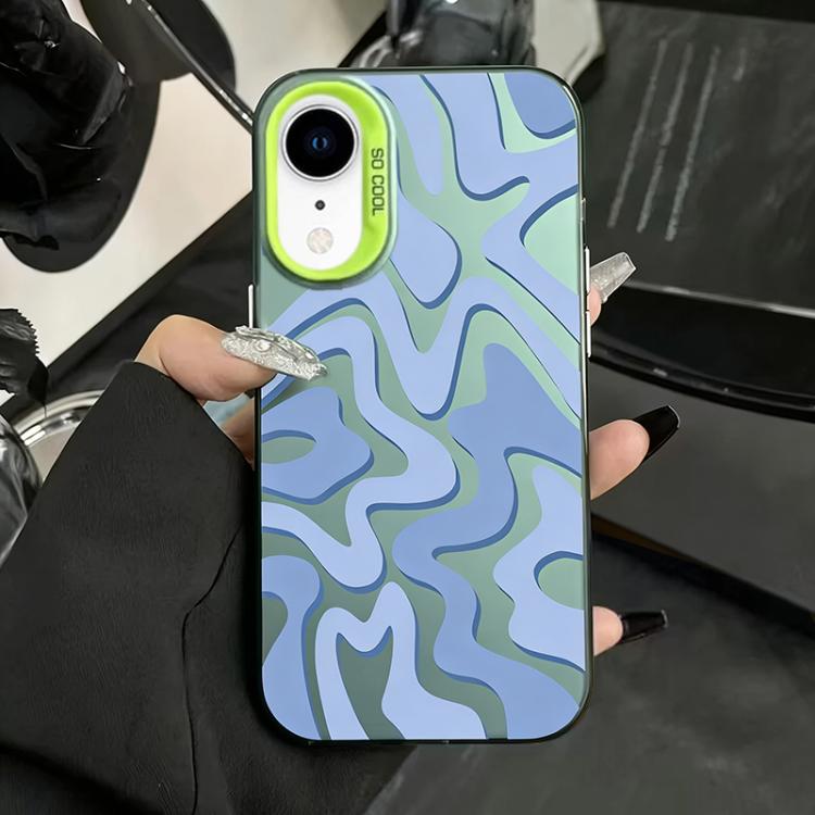 حافظة هاتف PC 2 في 1 بنمط خطوط متموجة مع طلاء IMD مطفي، لهواتف iPhone 11، iPhone 11 Pro، iPhone X / XS، iPhone XR، iPhone XS Max، iPhone 8 Plus / 7 Plus