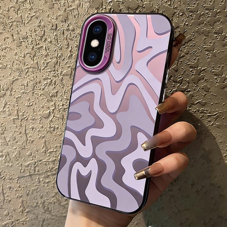 حافظة هاتف PC 2 في 1 بنمط خطوط متموجة مع طلاء IMD مطفي، لهواتف iPhone 11، iPhone 11 Pro، iPhone X / XS، iPhone XR، iPhone XS Max، iPhone 8 Plus / 7 Plus