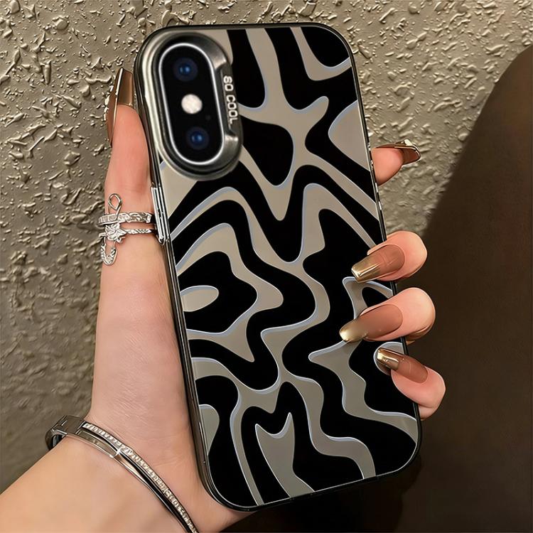 حافظة هاتف PC 2 في 1 بنمط خطوط متموجة مع طلاء IMD مطفي، لهواتف iPhone 11، iPhone 11 Pro، iPhone X / XS، iPhone XR، iPhone XS Max، iPhone 8 Plus / 7 Plus