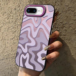 حافظة هاتف PC 2 في 1 بنمط خطوط متموجة مع طلاء IMD مطفي، لهواتف iPhone 11، iPhone 11 Pro، iPhone X / XS، iPhone XR، iPhone XS Max، iPhone 8 Plus / 7 Plus