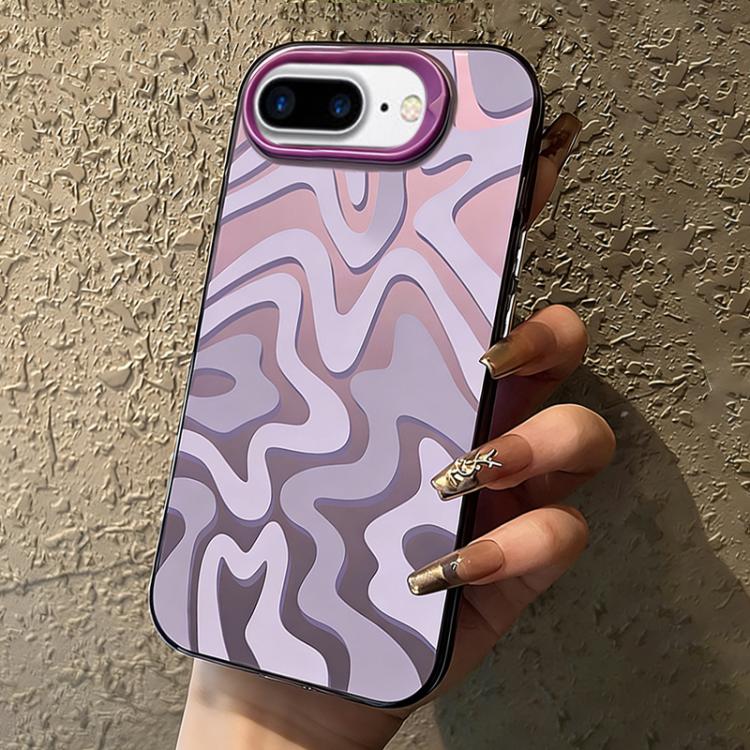 حافظة هاتف PC 2 في 1 بنمط خطوط متموجة مع طلاء IMD مطفي، لهواتف iPhone 11، iPhone 11 Pro، iPhone X / XS، iPhone XR، iPhone XS Max، iPhone 8 Plus / 7 Plus