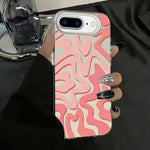 حافظة هاتف PC 2 في 1 بنمط خطوط متموجة مع طلاء IMD مطفي، لهواتف iPhone 11، iPhone 11 Pro، iPhone X / XS، iPhone XR، iPhone XS Max، iPhone 8 Plus / 7 Plus