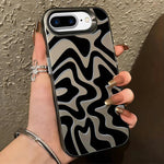 حافظة هاتف PC 2 في 1 بنمط خطوط متموجة مع طلاء IMD مطفي، لهواتف iPhone 11، iPhone 11 Pro، iPhone X / XS، iPhone XR، iPhone XS Max، iPhone 8 Plus / 7 Plus