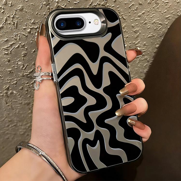 حافظة هاتف PC 2 في 1 بنمط خطوط متموجة مع طلاء IMD مطفي، لهواتف iPhone 11، iPhone 11 Pro، iPhone X / XS، iPhone XR، iPhone XS Max، iPhone 8 Plus / 7 Plus