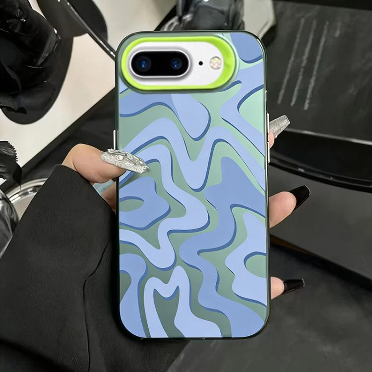 حافظة هاتف PC 2 في 1 بنمط خطوط متموجة مع طلاء IMD مطفي، لهواتف iPhone 11، iPhone 11 Pro، iPhone X / XS، iPhone XR، iPhone XS Max، iPhone 8 Plus / 7 Plus