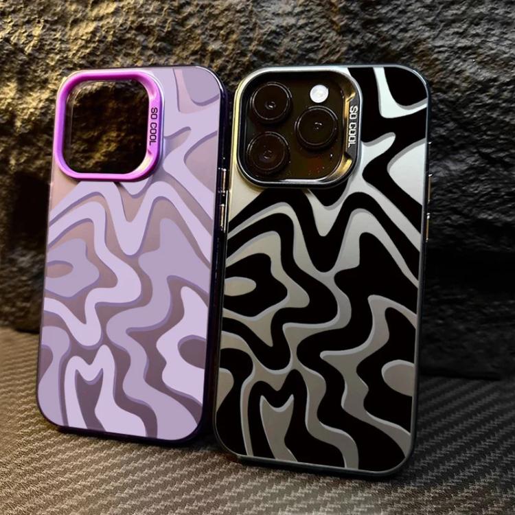حافظة هاتف PC 2 في 1 بنمط خطوط متموجة مع طلاء IMD مطفي، لهواتف iPhone 11، iPhone 11 Pro، iPhone X / XS، iPhone XR، iPhone XS Max، iPhone 8 Plus / 7 Plus