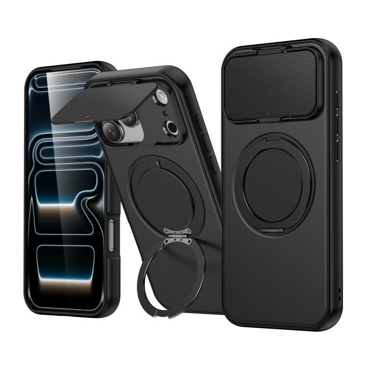 غطاء هاتف هجين من PC وTPU مع درع عدسة دوار مغناطيسي من ShellGod، لهواتف iPhone 17 Pro Max، iPhone 17 Pro
