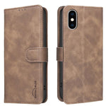 غطاء هاتف من الجلد النباتي بنقشة جلد العجل بلون صلب مع حماية RFID، لهواتف iPhone XS Max، iPhone 6 Plus/7 Plus/8 Plus، iPhone 6 / 7 / 8