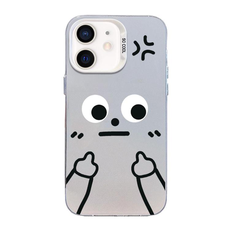 حافظة هاتف هجين من PC وTPU بلون فضي معتم بتصميم إيماءات الرجل الصغير، لهواتف iPhone 12 mini، iPhone 11 Pro Max، iPhone 11، iPhone 11 Pro، iPhone X / XS، iPhone XS Max، iPhone 8 Plus / 7 Plus