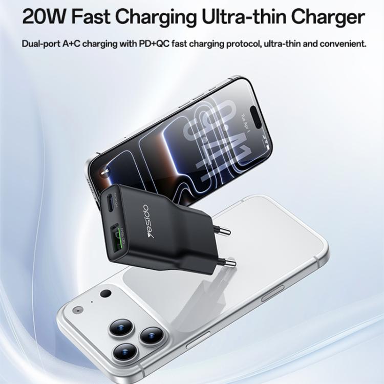 Yesido YC112 Ultra-thin 20W Dual-port PD QC Fast Charger, YC112
