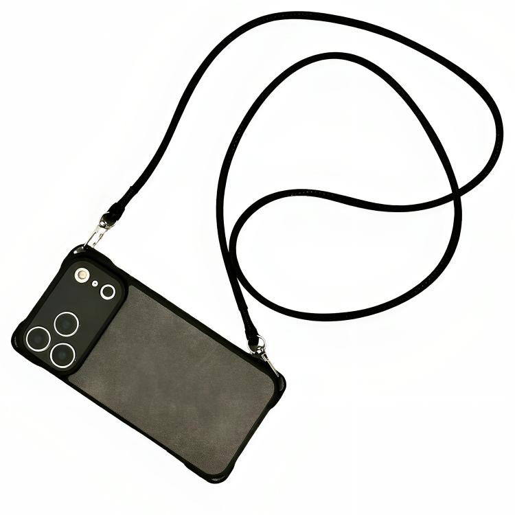 غطاء هاتف مقاوم للصدمات من الجلد الصناعي ذو ثقوب دقيقة مع حزام PU عابر للجسم، لهواتف iPhone 17 Pro Max و iPhone 17 Pro