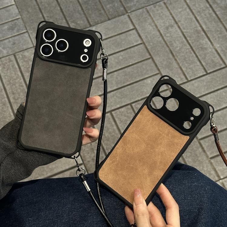 غطاء هاتف مقاوم للصدمات من الجلد الصناعي ذو ثقوب دقيقة مع حزام PU عابر للجسم، لهواتف iPhone 17 Pro Max و iPhone 17 Pro
