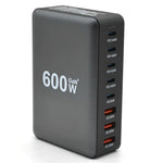 شاحن مكتبي سريع GaN عالي الطاقة بثمانية منافذ USB-C / Type-C وUSB-A بقوة 600 واط، قابس الاتحاد الأوروبي، قابس الولايات المتحدة، قابس المملكة المتحدة، قابس أستراليا