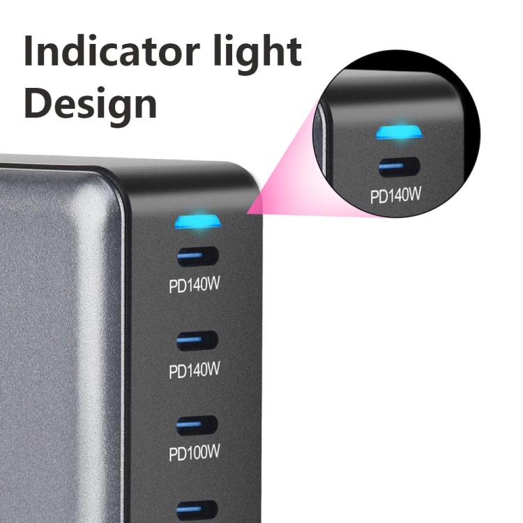 شاحن مكتبي سريع GaN عالي الطاقة بثمانية منافذ USB-C / Type-C وUSB-A بقوة 600 واط، قابس الاتحاد الأوروبي، قابس الولايات المتحدة، قابس المملكة المتحدة، قابس أستراليا
