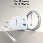 مجموعة شاحن سريع بمنفذين USB وType-C بقوة 45 واط من Yesido، قابس الاتحاد الأوروبي، قابس المملكة المتحدة، قابس الولايات المتحدة