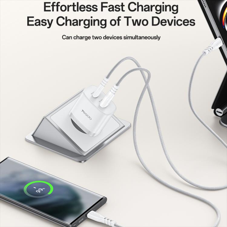 مجموعة شاحن سريع بمنفذين USB وType-C بقوة 45 واط من Yesido، قابس الاتحاد الأوروبي، قابس المملكة المتحدة، قابس الولايات المتحدة