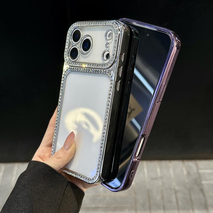 غطاء هاتف من PC مطلي بالكهرباء مع TPU وهالة من الأحجار الكريمة، لهواتف iPhone 17 Pro Max و iPhone 17 Pro