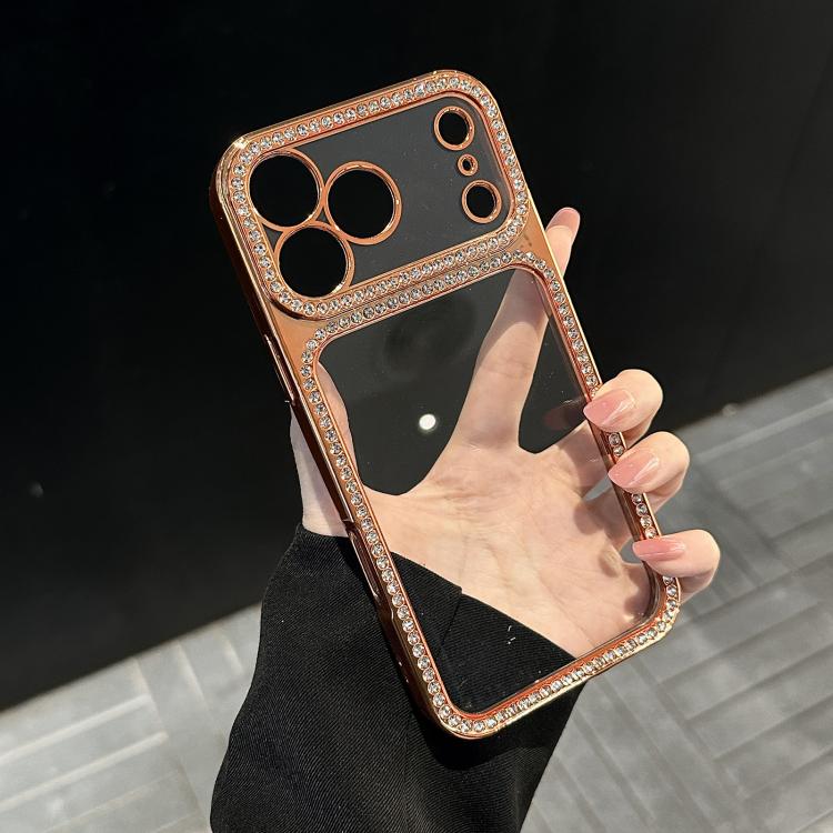 غطاء هاتف من PC مطلي بالكهرباء مع TPU وهالة من الأحجار الكريمة، لهواتف iPhone 17 Pro Max و iPhone 17 Pro