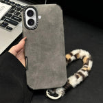 غطاء هاتف من قماش الشامواه الصناعي TPU مع حبل أرنب مطبوع على الشاشة، لهواتف iPhone 17 Pro Max و iPhone 17 Pro و iPhone 17 و iPhone 16 Pro Max و iPhone 16 Pro و iPhone 16 و iPhone 15 Pro Max و iPhone 15 Pro