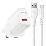 مجموعة شاحن USB بواجهة واحدة بقوة 18 واط من Yesido مع كابل USB إلى Type-C، قابس الاتحاد الأوروبي، قابس المملكة المتحدة، قابس الولايات المتحدة