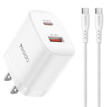 مجموعة شاحن Yesido YC19U PD20W USB-C / Type-C ومنافذ مزدوجة QC18W USB-A مع كابل Type-C إلى Type-C، YC19U