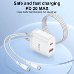 مجموعة شاحن Yesido YC19U PD20W USB-C / Type-C ومنافذ مزدوجة QC18W USB-A مع كابل Type-C إلى Type-C، YC19U