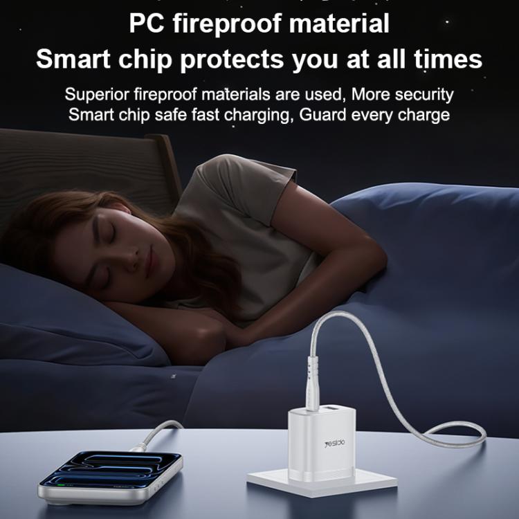 مجموعة شاحن Yesido YC19U PD20W USB-C / Type-C ومنافذ مزدوجة QC18W USB-A مع كابل Type-C إلى Type-C، YC19U