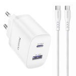 مجموعة شاحن سريع Yesido PD35W من نوع Type-C و USB مع كابل Type-C إلى Type-C، قابس الولايات المتحدة، قابس الاتحاد الأوروبي، قابس المملكة المتحدة