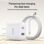 مجموعة شاحن سريع Yesido PD35W من نوع Type-C و USB مع كابل Type-C إلى Type-C، قابس الولايات المتحدة، قابس الاتحاد الأوروبي، قابس المملكة المتحدة