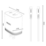 مجموعة شاحن سريع Yesido PD35W من نوع Type-C و USB مع كابل Type-C إلى Type-C، قابس الولايات المتحدة، قابس الاتحاد الأوروبي، قابس المملكة المتحدة